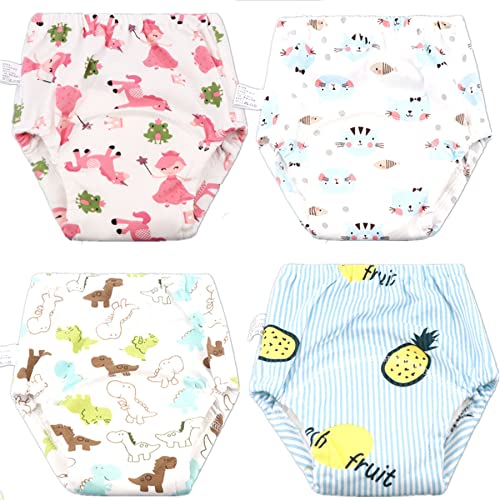 Green travel 4 Stück Töpfchen Trainingshose Baby, Baumwolle Waschbare Atmungsaktiv Kleinkind Windelhosen Töpfchentraining Unterwäsche1-4 Jahre (M-100/2-3 Jahre, Farbe B) von Green travel
