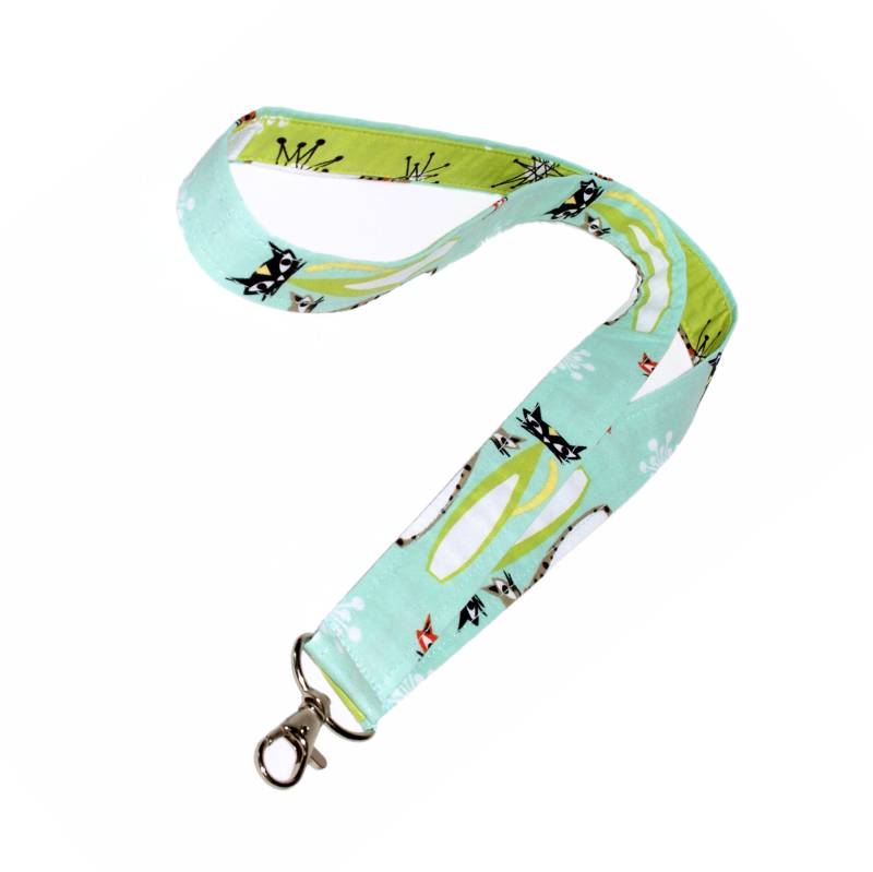 Atomic Kitty Lanyard Aqua & Grün Halsband Mid Century Moderne Geschenk Schwenkclip 1 "x 36" von GreenAcornKitchen