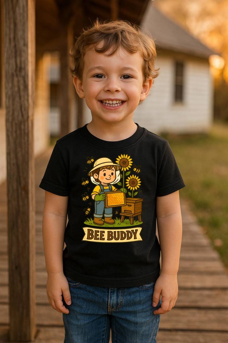 Bee Buddy T-Shirt Niedliches Imker Cartoon Für Kinder & Erwachsene Bienenliebhaber Geschenk Sonnenblumen-Honigwabe Unisex Shirt von GreenAcreGarb