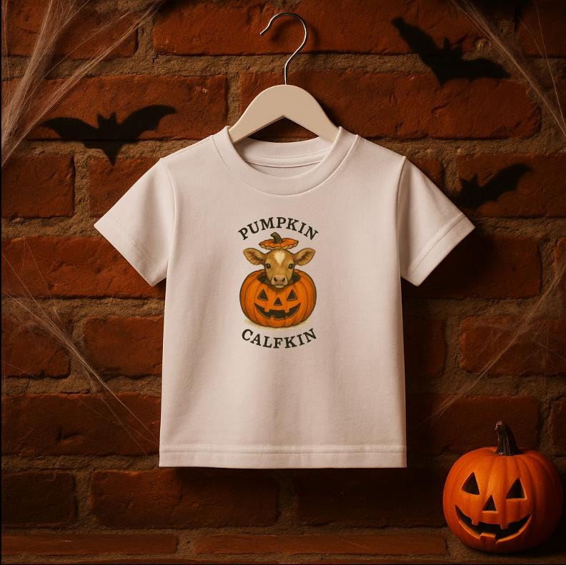 Kleinkind Halloween Kuh T-Shirt Mit Kürbis Graphik Kleinkind Halloween Kuh T-Shirt Mit Kürbis Graphik von GreenAcreGarb