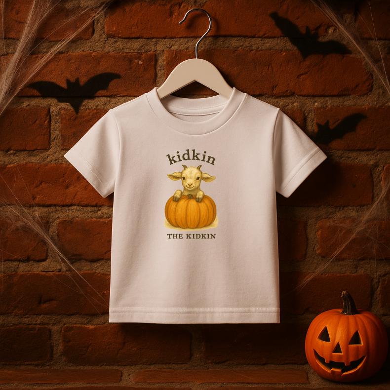 Kleinkind Halloween Ziege T-Shirt Mit Kürbis Graphik Kleinkind Halloween Ziege T-Shirt Mit Kürbis Graphik von GreenAcreGarb
