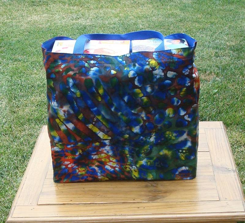 Royal Blau, Orange Und Dunkel Grün Gemusterten Batik Print Wiederverwendbare Einkaufsmöglichkeiten Tasche von GreenBearCreations