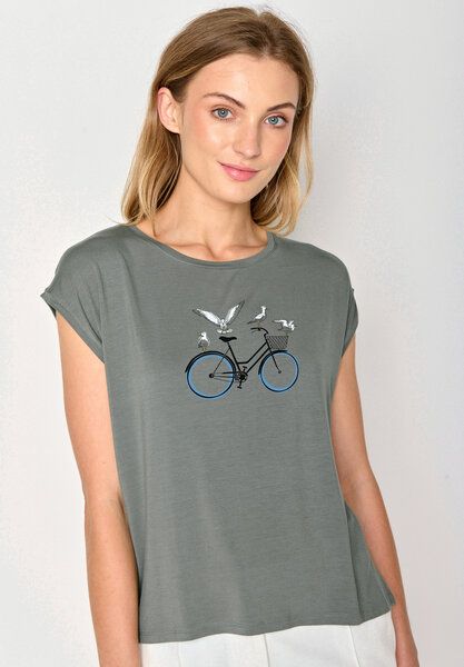 GREENBOMB Bike Seagulls Timid - Lässiges Shirt aus LENZING TENCEL Mix / hochwertiger Print / Fair & Vegan von GreenBomb