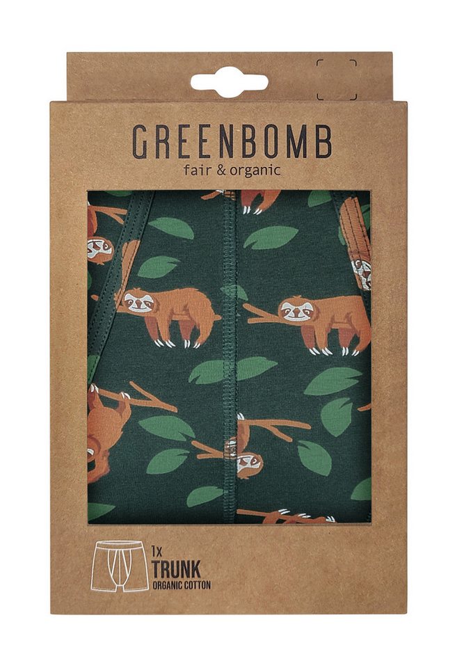 GreenBomb Boxer Trunk Animal Sloth Branch 2 Motiv Tiere Faultier GOTS-zertifizierte Herstellung, hautfreundlich & atmungsaktiv von GreenBomb