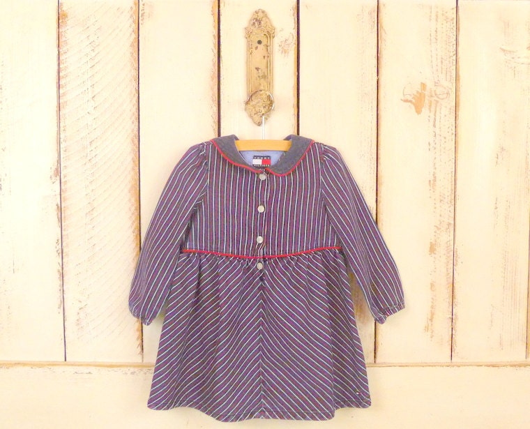 Mädchen Gestreiftes Jeanskleid/Blau Gestreiftes Kleid/Jeansblaues Matrosenkleid von GreenCanyonTradingCo