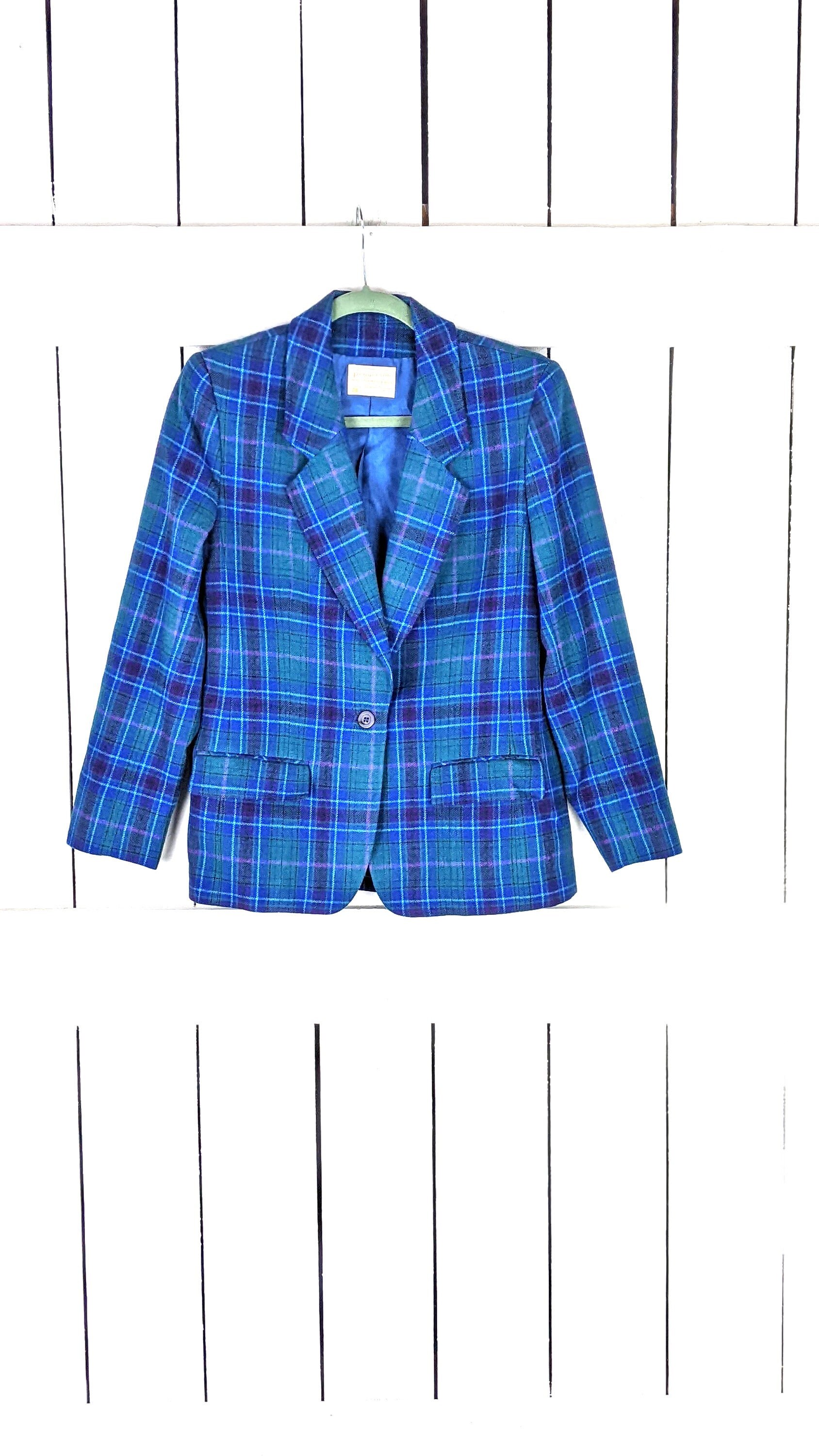 Vintage Pendleton Blau Grün Wolle Tartan Karierte Blazerjacke von GreenCanyonTradingCo