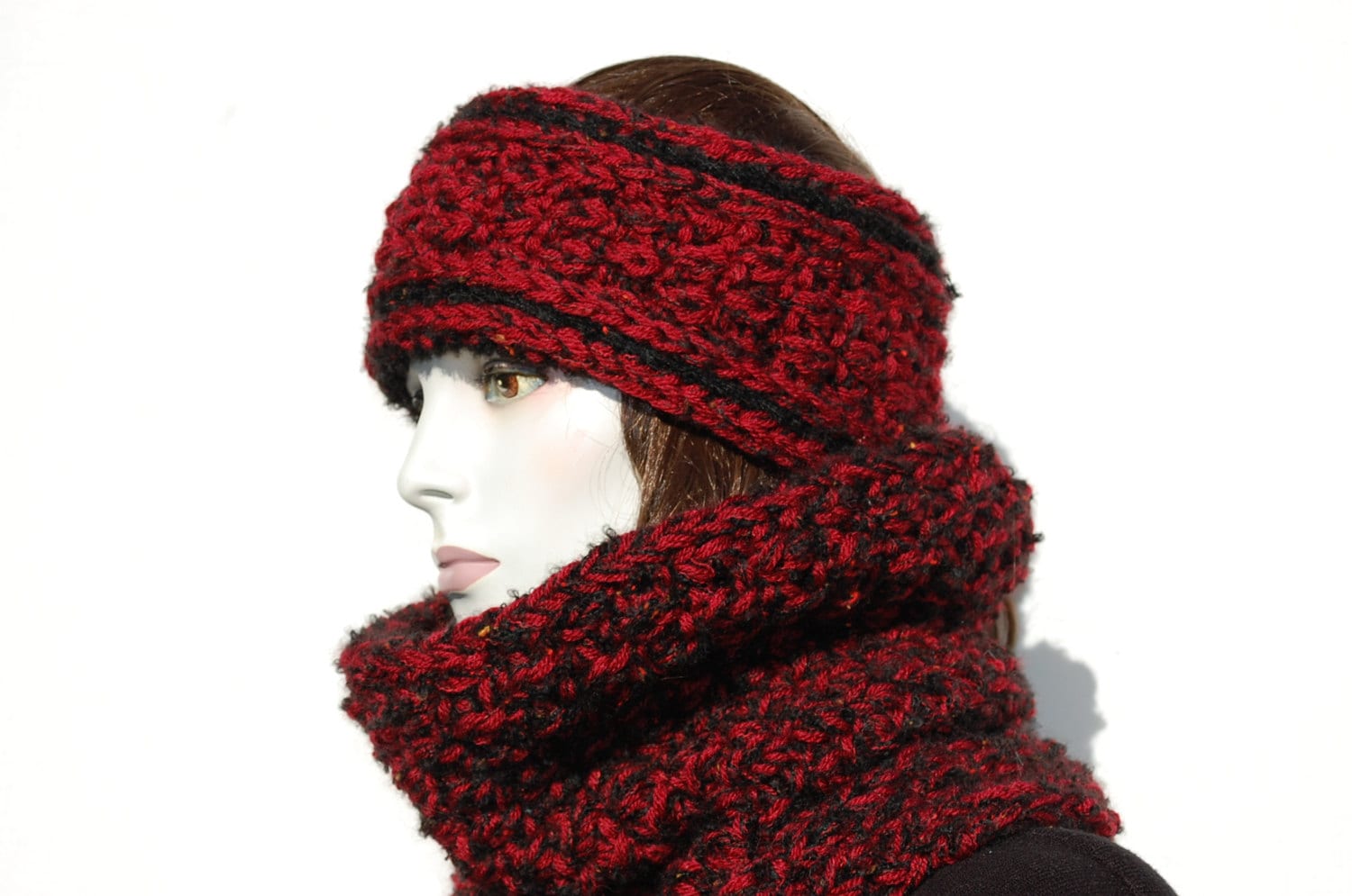Maroon Stirnband-Chunky Stirnband-Rundschal-Chunky Strick Ohr-Loop-Schal-Kopf Wickel-Wolle-Strick-Stirntücher-Winter Accessoires von GreenCatStudio