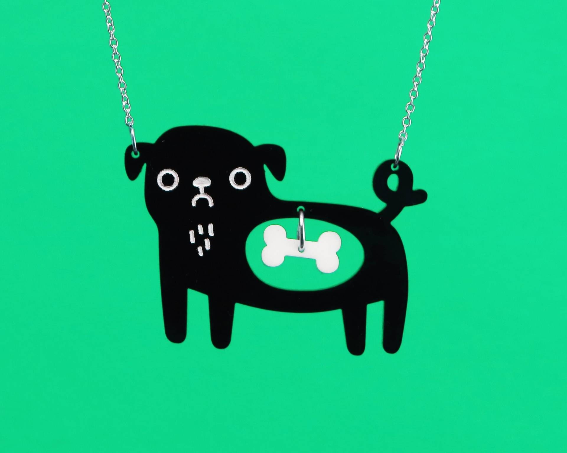 Schwarz Acryl Hunde Anhänger Witziger Mops & Knochen Kawaii Schmuck Schwarz Acryl Hunde Anhänger Witziger Mops & Knochen Kawaii Schmuck von GreenEndDesign