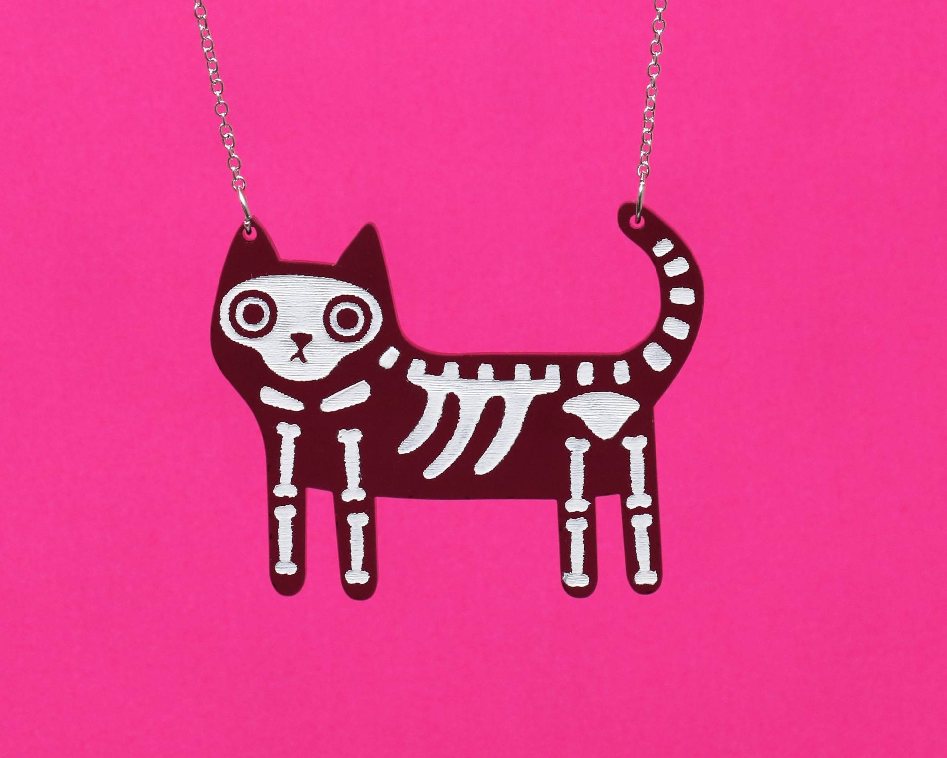 Schwarze Katze Skelett Acryl Halskette, Halskette Geschenk Schwarze Katze Skelett Acryl Halskette, Halskette Geschenk von GreenEndDesign