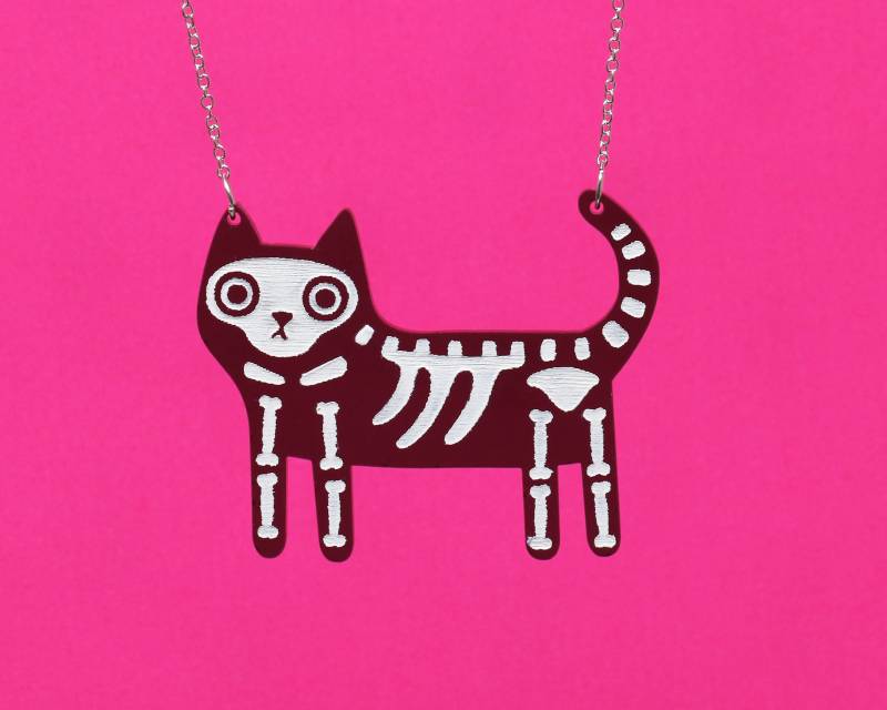 Schwarze Katze Skelett Acryl Halskette, Halskette Geschenk Schwarze Katze Skelett Acryl Halskette, Halskette Geschenk von GreenEndDesign