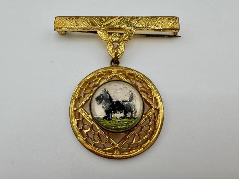 Vintage Scottie Hund Reverse Intaglio Baumelnde Bar Pin Brosche Scottish Terrier 1930Er Jahre von GreenHorseCollection