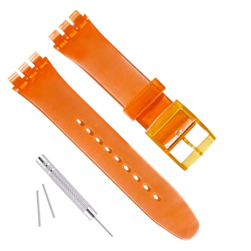 GREENOLIVE Ersatz-Uhrenarmband aus Silikongummi, für Swatch (17 mm, 19 mm, 20 mm) (19 mm, Lucency Orange) von GreenOlive