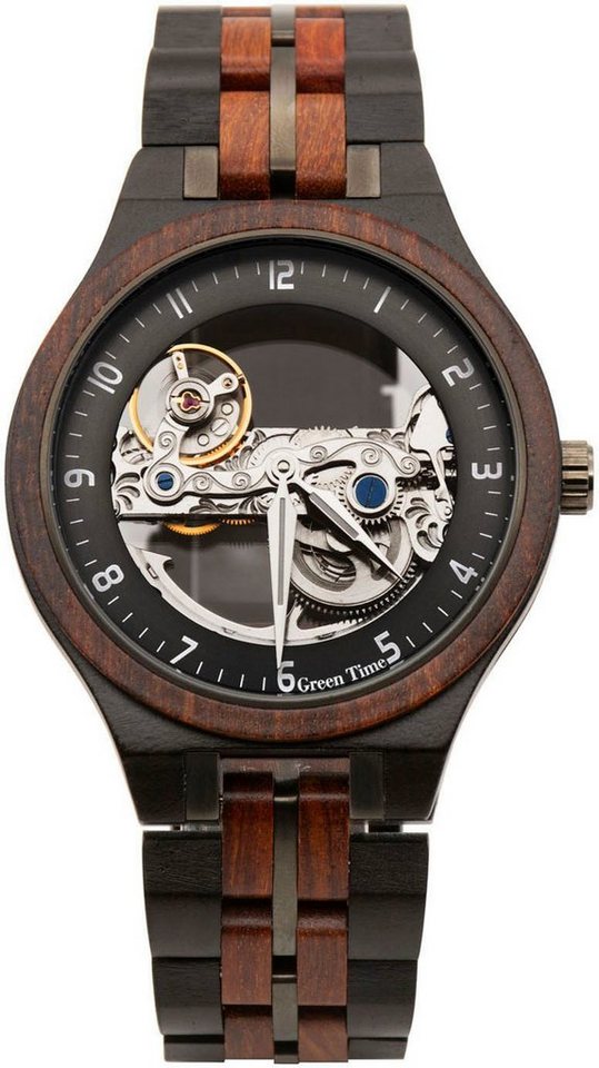 GreenTime Automatikuhr ZW171A, Armbanduhr, Herrenuhr, Holzuhr, Leuchtzeiger von GreenTime