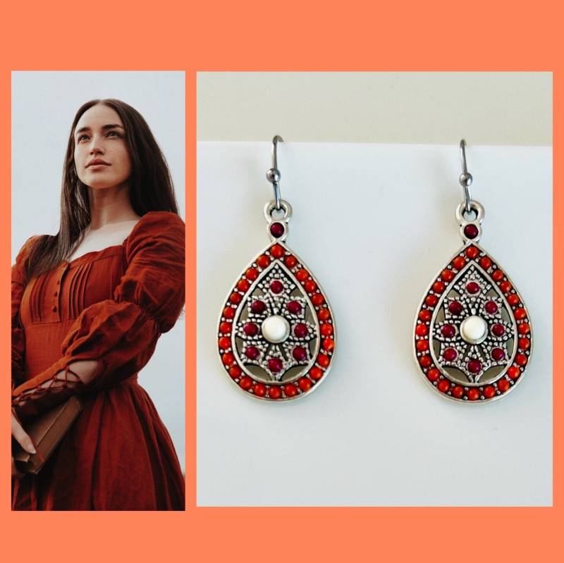 Rote Ohrringe Hängerohrringe Rot Bohorote Hängende Ohrringeorange Ohrringehängeohrringe Mit Perlenohrringe Orange Charmsethno Schmuck von GreenTipi
