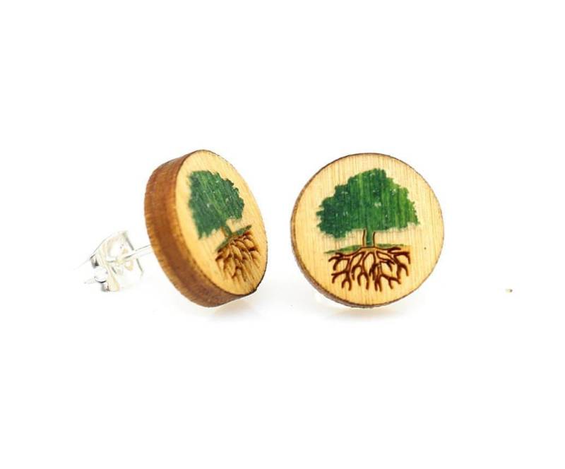 Grüne Baum Ohrstecker - Laser Cut Ohrringe Aus Wiederaufforstetem Holz von GreenTreeJewelry