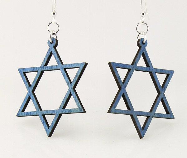 Magen David - Davidstern Laser Cut Ohrringe Aus Aufgeforstetem Holz von GreenTreeJewelry