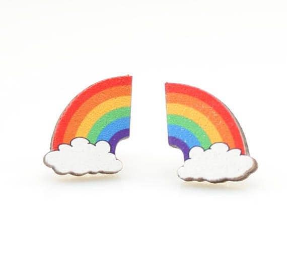 Regenbogen Ohrstecker - Laser Cut Holz Superleichte Ohrringe von GreenTreeJewelry