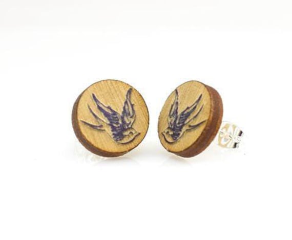 Spatz Ohrstecker - Laser Cut Ohrringe Aus Reforestiertem Holz von GreenTreeJewelry