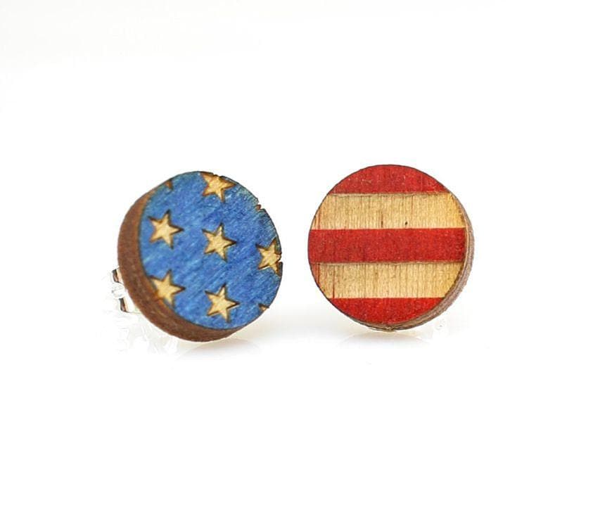 Usa Flagge Ohrstecker - Laser Cut Ohrringe Aus Reforested Holz von GreenTreeJewelry