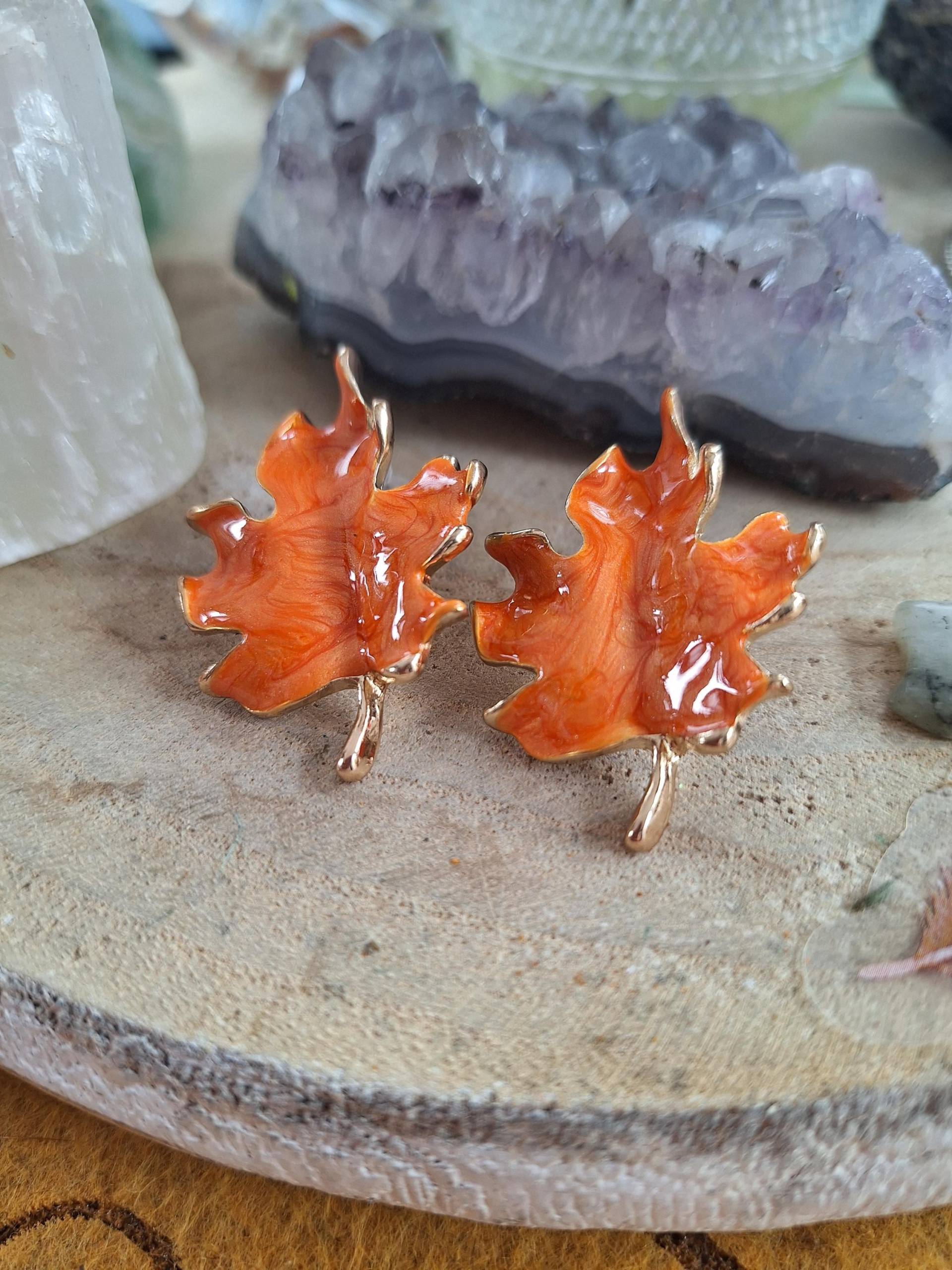 Vergoldete Blatt Ohrringe Herbst Schmuck Orange | Spirituelle Herbstblätter Geschenk Für Naturfreunde von GreenWitchDanyStore