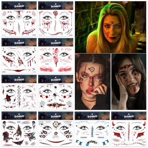 GreenYeah Halloween Gesich Tstattoo, 10 Blätter Narben Tattoos, Halloween Mund Tattoo, Spinnen Zombie Vampir Hexen Horror Narben Wunden Gruselig Gesichtstattoo, Halloween Temporäre Tattoos Narben GreenYeah Halloween Gesich Tstattoo, 10 Blätter Narben Tattoos, Halloween Mund Tattoo, Spinnen Zombie Vampir Hexen Horror Narben Wunden Gruselig Gesichtstattoo, Halloween Temporäre Tattoos Narben von GreenYeah
