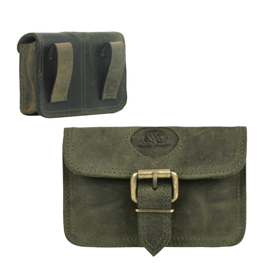 Gürteltasche Leder quer Druckknopf oliv VINTAGE 327 | Greenburry.de von Greenburry