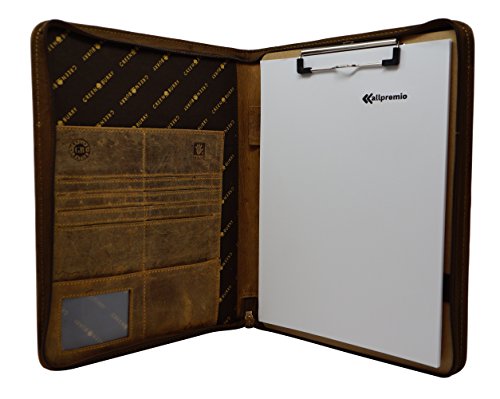 Greenburry Vintage Manager Schreibmappe Leder A4, Braun + Block & Klemme von Greenburry