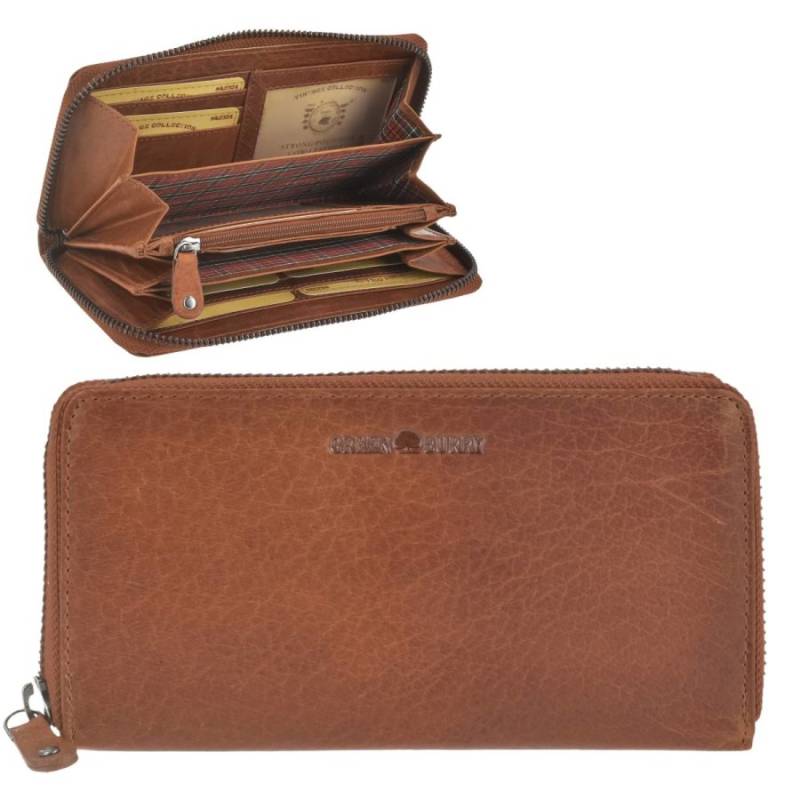 Geldbörse Leder 19x10cm mit Reißverschluss Langbörse "House of Norway" naturbraun GREENBURRY von Greenburry