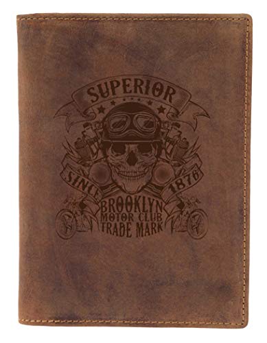 Greenburry Biker-Ausweis-Etui aus Leder l Ausweismappe mit Skull Motiv l Lederhülle mit Motiv l Leder-Ausweishülle mit Biker Motiv l Geschenk für Männer l 16,5x12x1 cm von Greenburry