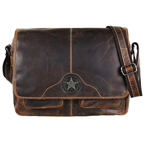 Greenburry Billy the Kid Ranger Leder Messenger A4 Umhängetasche Schultertasche Shoulderbag Crossover Crossbody Bag braun 0872-25 von Greenburry