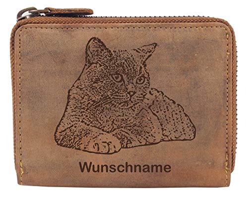 Greenburry Damen Geldbörse Braun 13x10x3cm mit Britisch Kurzhaar Katzen Motiv + Wunschnamen von Greenburry