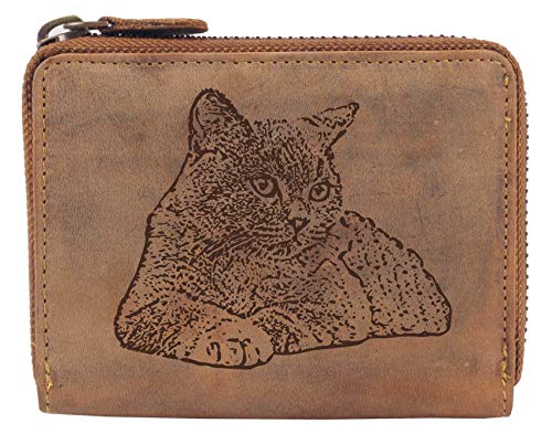 Greenburry Damen Geldbörse Braun 13x10x3cm mit Motiv Einer Britisch Kurzhaar Katze von Greenburry