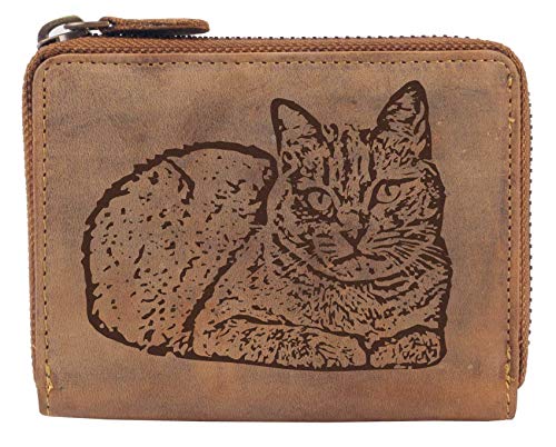 Greenburry Damen Geldbörse Braun 13x10x3cm mit Motiv Einer Russisch Blau Katze von Greenburry