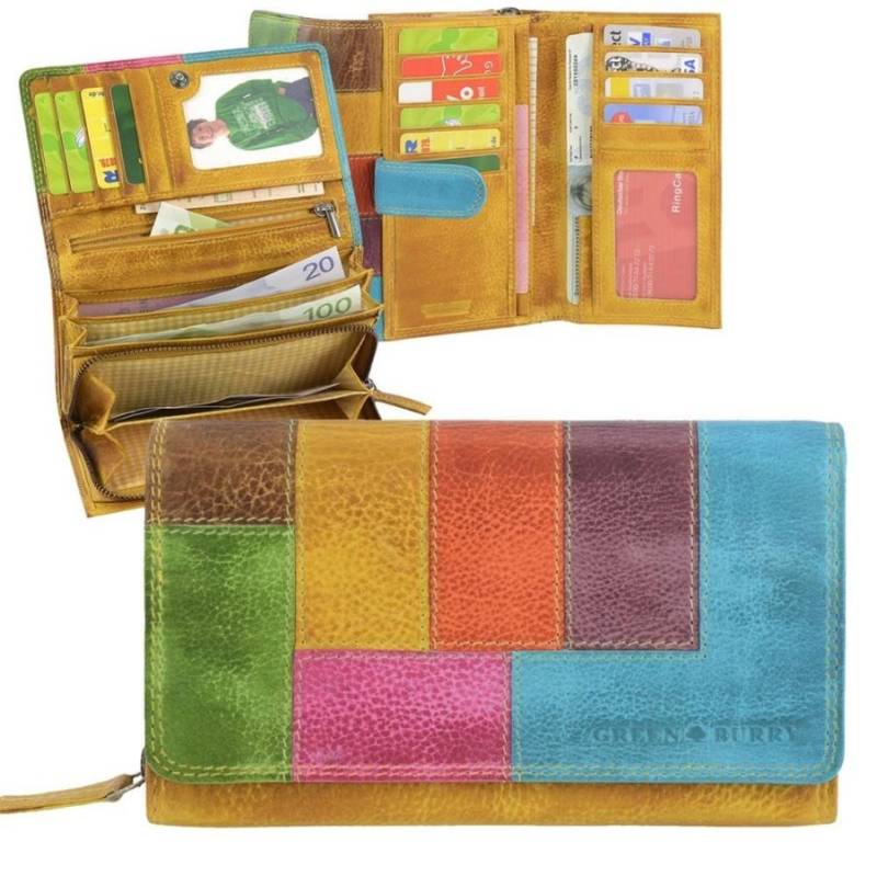 Geldbörse Leder 17x10cm "Candy Shop" bunt Damen Portemonnaie ausgefallene Geldbeutel mit vielen Kartenfächern Damenbörse Damenportemonnaie GREENBURRY von Greenburry