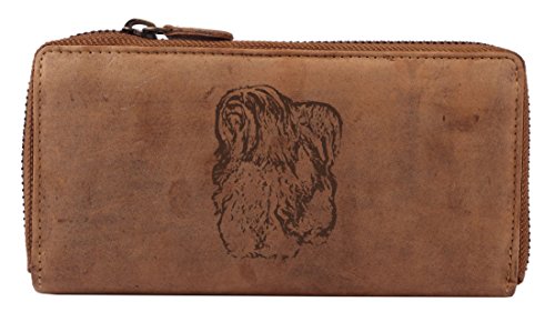 Greenburry Vintage Damenlederbörse Portemonnaie mit Hunde Motiv Tibet Terrier von Greenburry