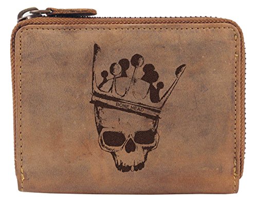 Greenburry Damen-Geldbörse mit Totenkopf Motiv - Bikerbörse aus Leder - Leder-Geldbörse mit Skull Motiv - Geschenkidee für Biker - 12x10x3cm von Greenburry