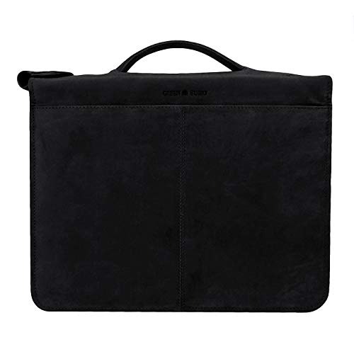 Greenburry Dokumentenmappe Leder - Schwarz Vintage Revival - Hochwertiges Rindsleder - Schreibmappe Leder - Konferenzmappe Leder - Ringbuch Leder von Greenburry