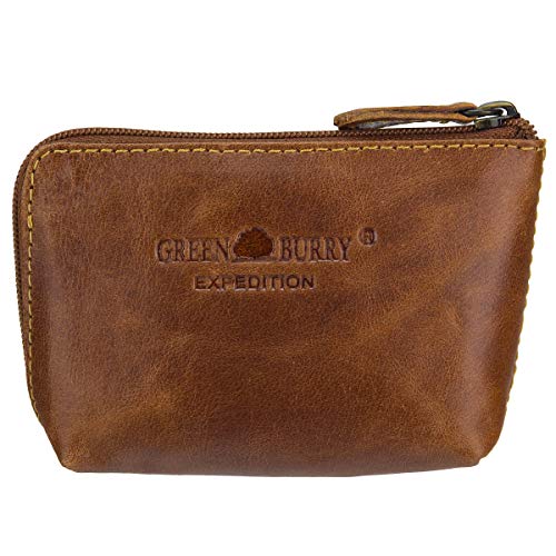 Greenburry Herren Geldbörse II Leder 10 cm Unisex RFID geschützt Reißverschluss Braun Einfarbig von Greenburry