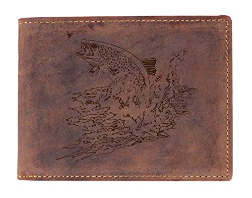 Greenburry Vintage Geldbeutel mit Fischer Motiv Leder Börse braun von Greenburry