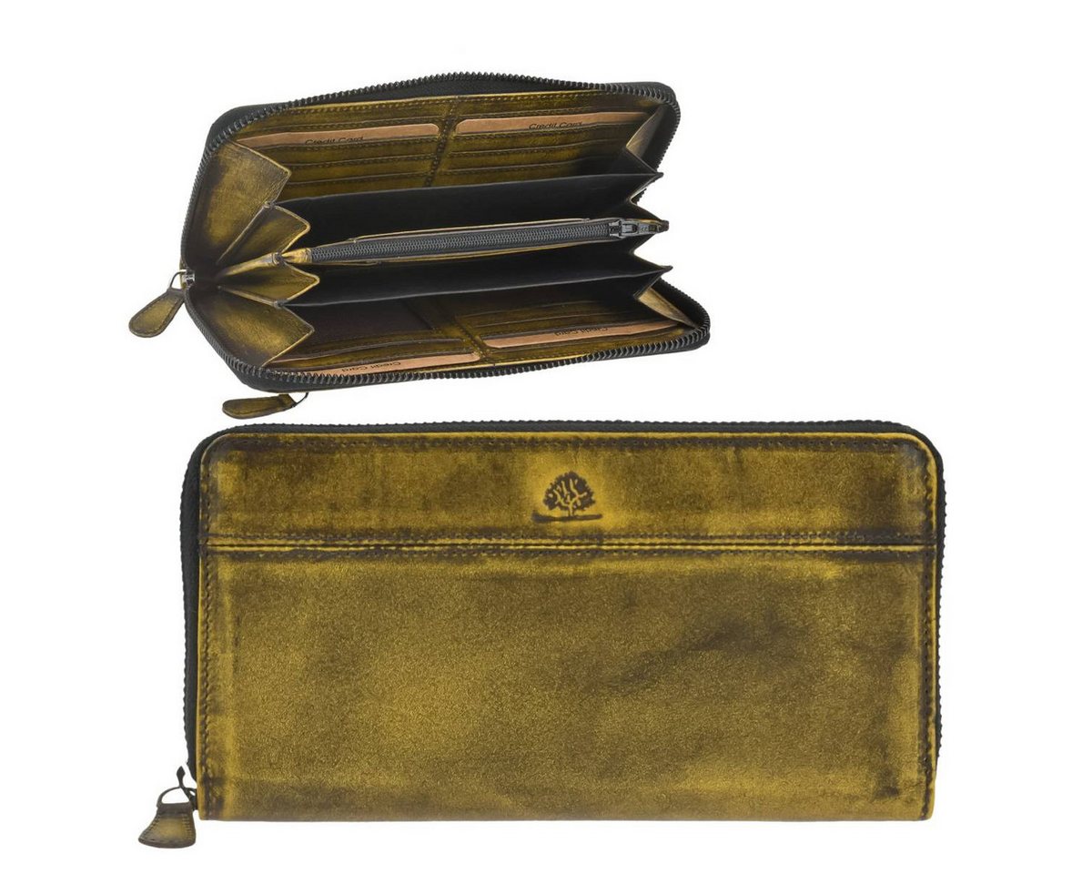 Greenburry Geldbörse "Destressed" Leder Portemonnaie Damen groß mit RFID Schutz, Querformat, Lederbörse, Portemonnaie, 19x10cm von Greenburry