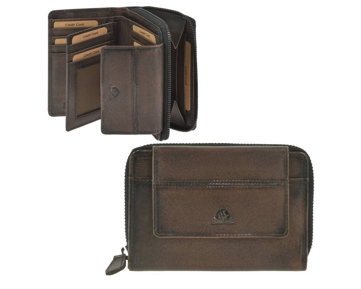 Greenburry Geldbörse "Destressed" Leder Portemonnaie Damen mit RFID Schutz, Querformat, Lederbörse, Portemonnaie, 10x13cm von Greenburry