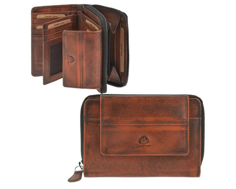 Greenburry Geldbörse "Destressed" Leder Portemonnaie Damen mit RFID Schutz, Querformat, Lederbörse, Portemonnaie, 10x13cm von Greenburry
