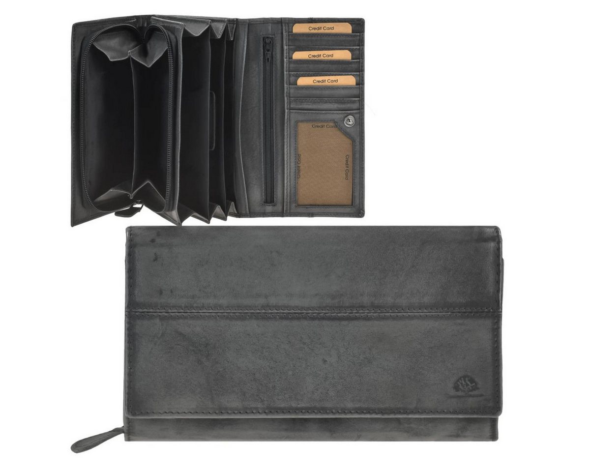 Greenburry Geldbörse "Destressed" Leder Portemonnaie Damen mit RFID Schutz, Querformat, Lederbörse, Portemonnaie, 18x11cm von Greenburry