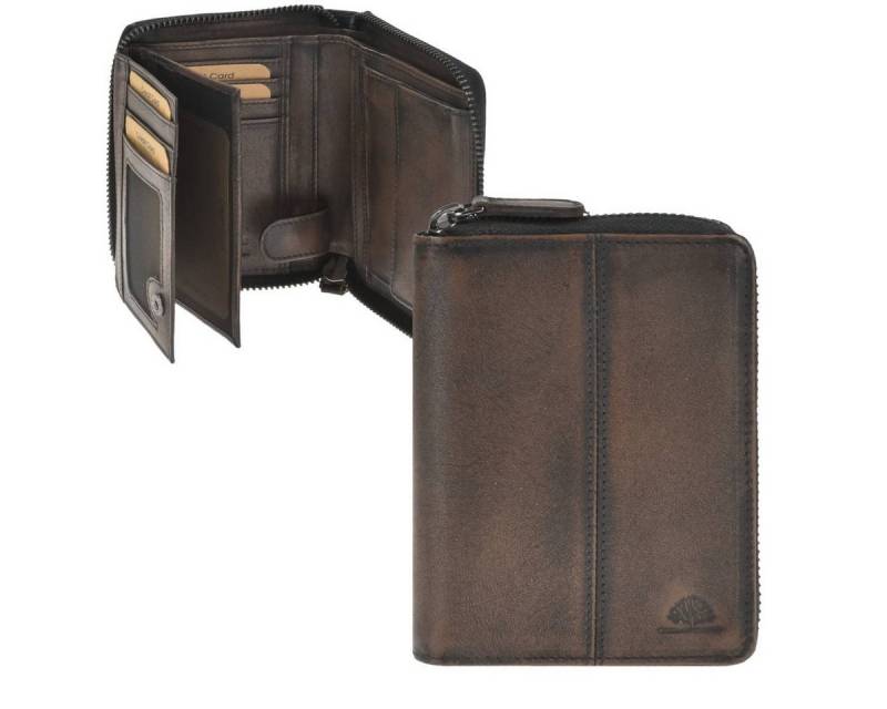 Greenburry Geldbörse "Destressed" Reißverschluss-Geldbörse RFID, Hochformat, Lederbörse, Portemonnaie, 10x13cm von Greenburry