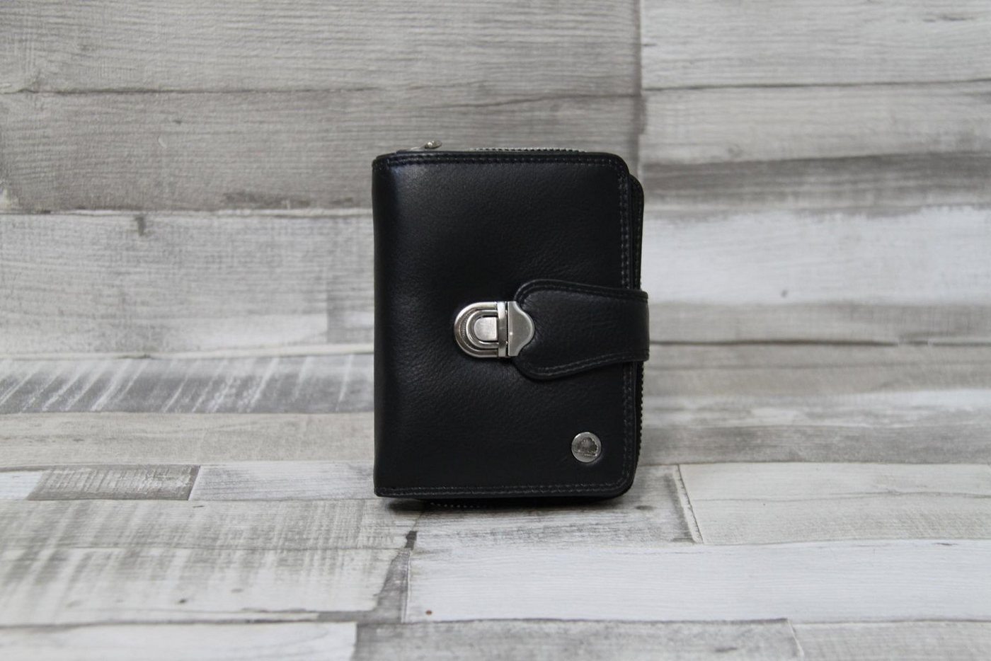 Greenburry Geldbörse Kleine Schlossbörse schwarz Leder mit Reißverschluss, Greenburry von Greenburry