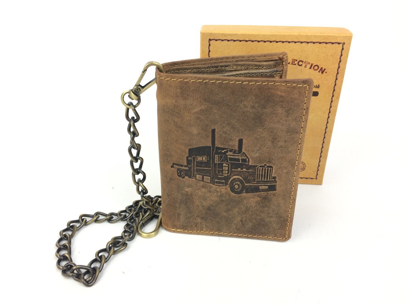 Greenburry Geldbörse LKW Trucker Geldbörse Fettleder mit Kette Antikleder Kettenbörse braun von Greenburry