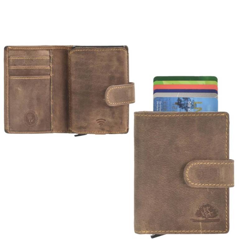 Kartenetui Leder 8x10cm mit Münzfach "Vintage" antic brown 1686-25 | Greenburry.de von Greenburry