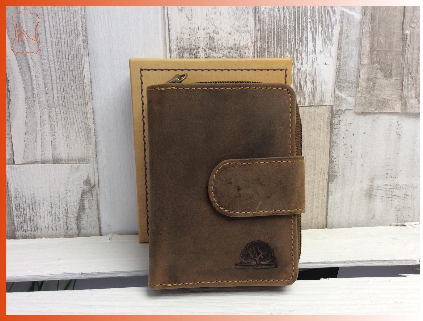 Greenburry Geldbörse Lederbörse Vintagebörse Damenbörse Reißerschlusskleingeldfach braun von Greenburry