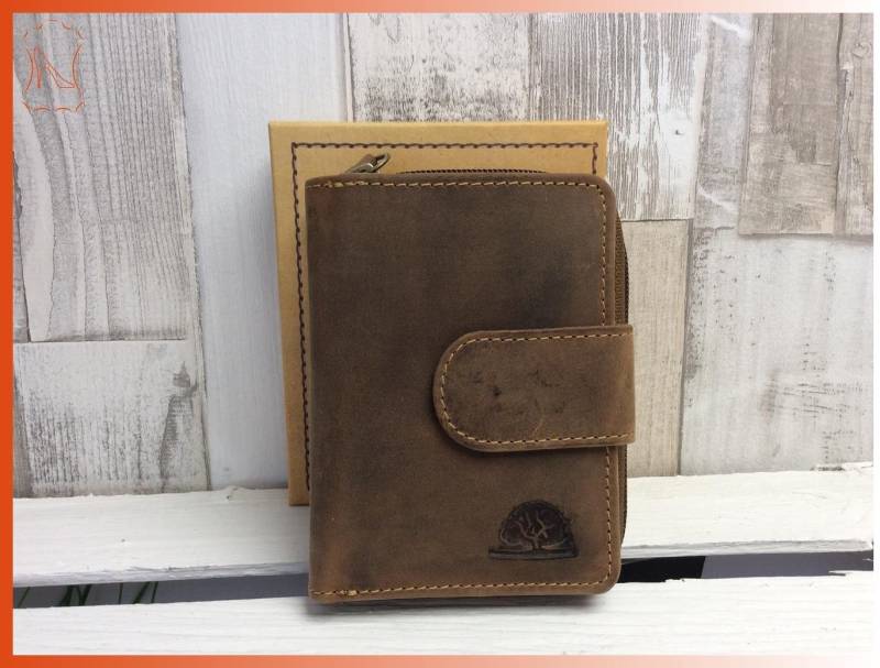 Greenburry Geldbörse Lederbörse Vintagebörse Damenbörse Reißerschlusskleingeldfach braun von Greenburry