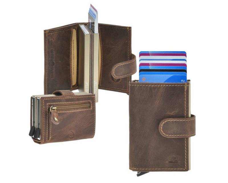 Greenburry Geldbörse "Vintage" Leder Karten Portemonnaie für 12 Karten mit 2 Slidern antik, mit Münzfach und RFID Schutz im Kartenslider von Greenburry